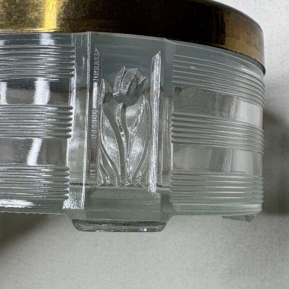 Vintage Antique Art Deco Powder Box Glass w/ metal lid - Made in Canada - Picture 6 of 6